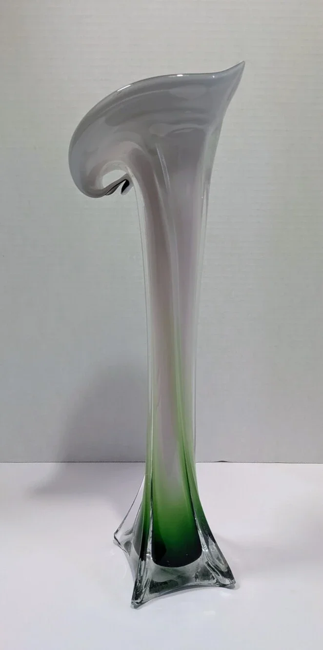 Vintage Murano Style Glass Jack in the Pulpit Vase Calla Lily Purple Green 15